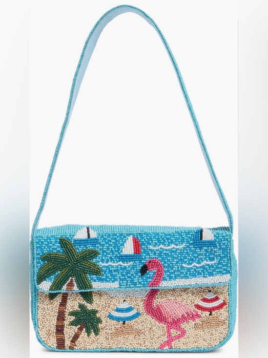 Collection XIIX Handbags - Beaded Flamingo Beach Scene Shoulder Bag